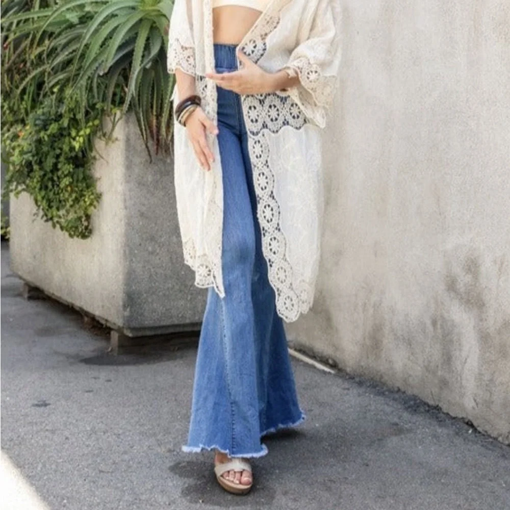 Crochet Open Weave Detail Longline Kimono, One Size Fits Most - Picture 9 of 11